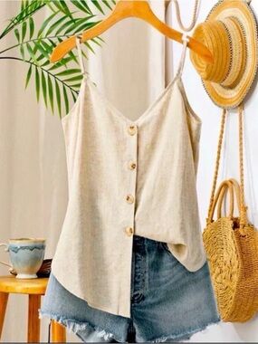 Urban Daizy Cream Linen-Blend Button Cami with Adjustable Straps linen cami.